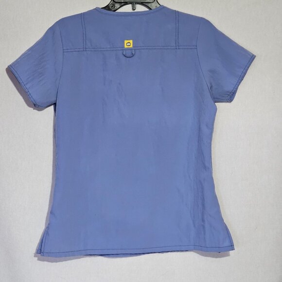 Lot of 3 Four-Stretch Womens Blue Nursing Scrub Top Pockets V-Neck Flexible Sz S - Picture 7 of 11
